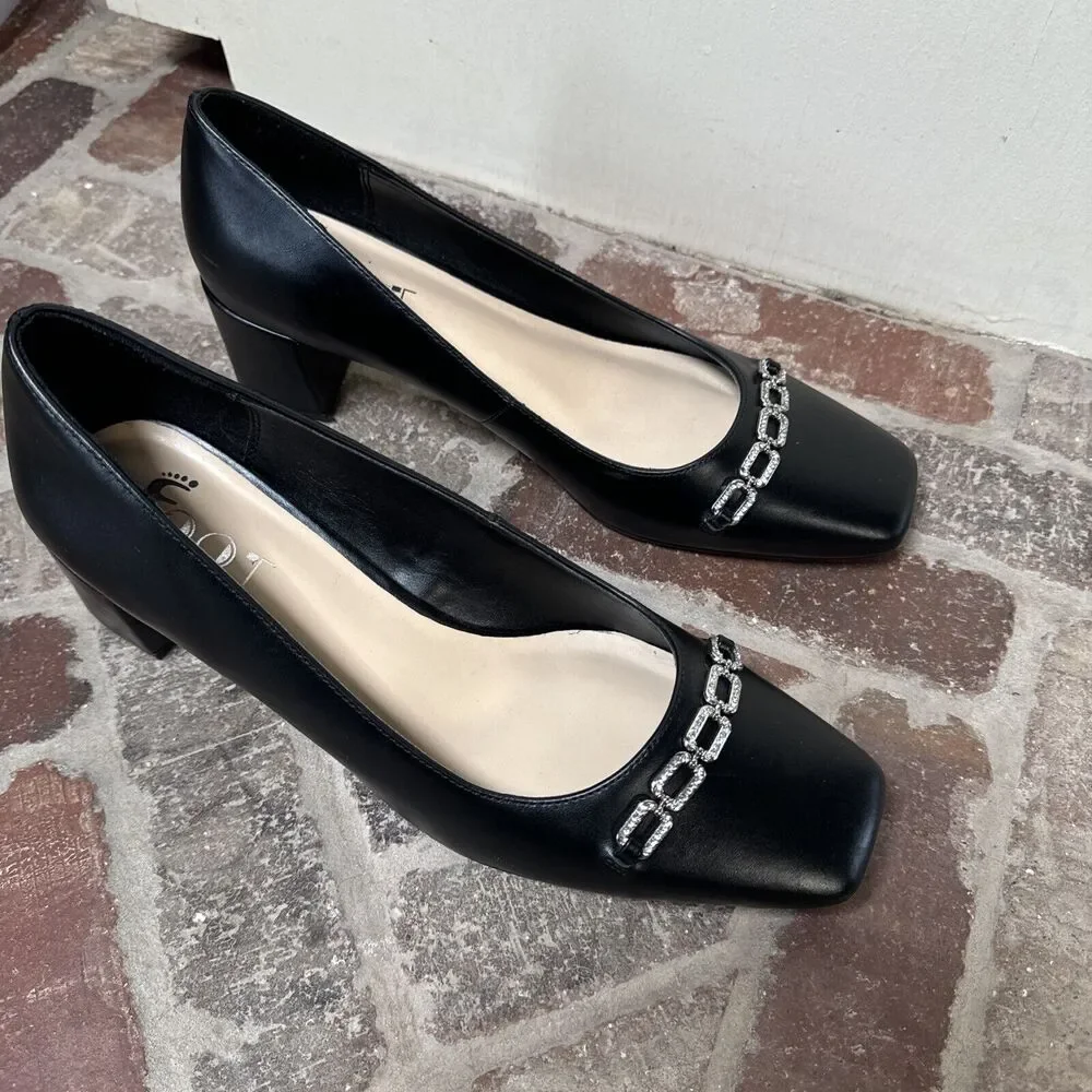Foot Ha! Womens‎ Chunky Heels Shoes Sz 9.5 Black Slip On Shoe With Embellishing